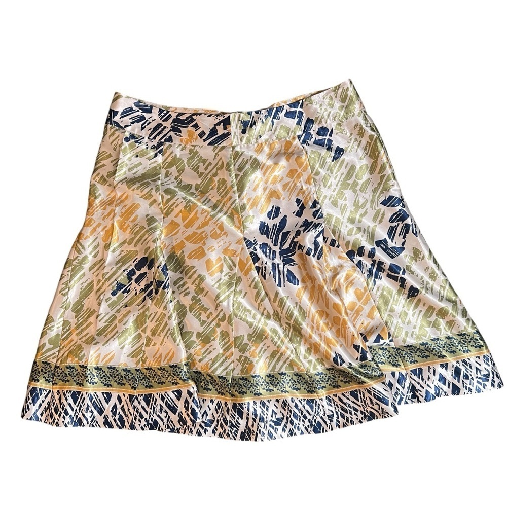 JohnPaulRichard Satin A Line Tulip Skirt in Green, Gold and Navy Pattern Size XL